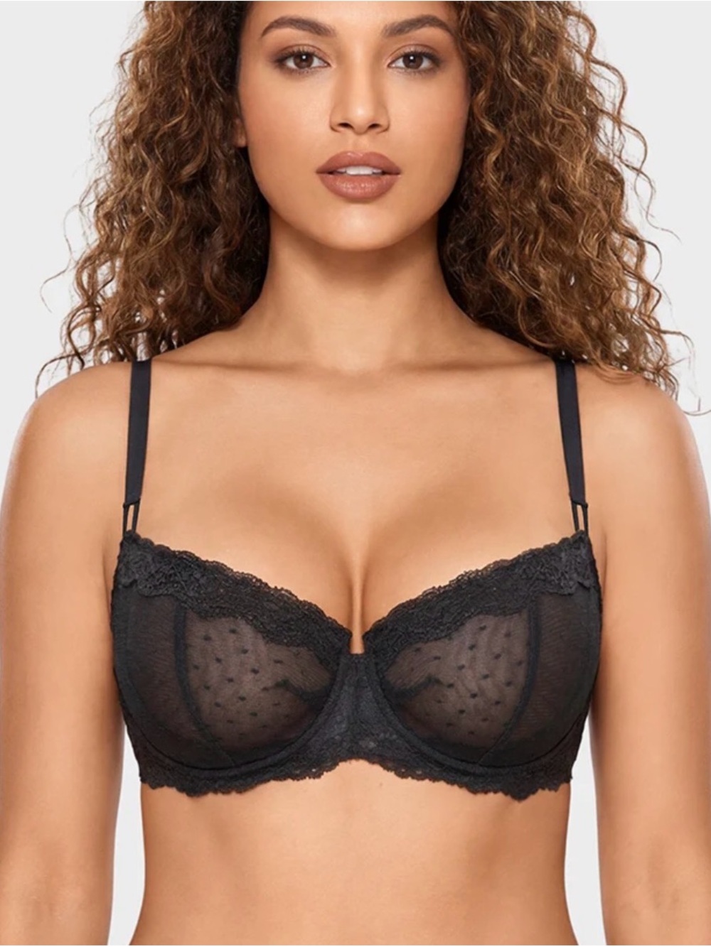 Shecurve Lace Underwire Unlined Sheer Demi Balconette Bra